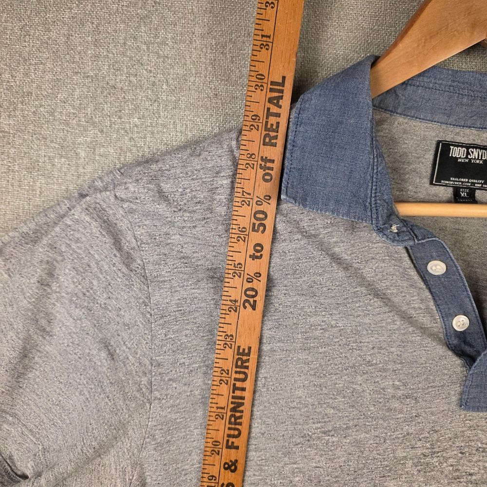 Todd Snyder Mens XL Gray Heather Cotton Polo Shirt Chambray Collar Canada - Picture 3 of 7